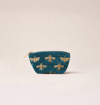 Honey Bee Velvet Coin Purse: Rich Blue