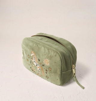 Mystical Horse Velvet Makeup Bag: Olive