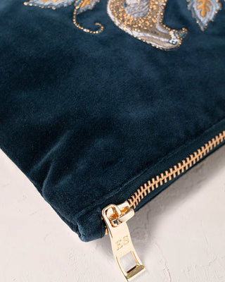 Botanical Birds Velvet Mini Pouch: Ink Blue