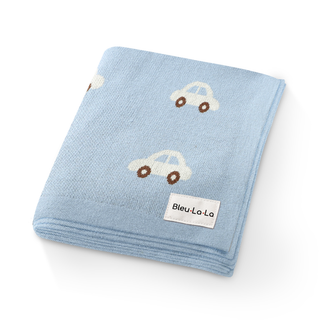 100% Luxury Cotton Receiving Swaddle Baby Blanket - Cars: Baby Blue