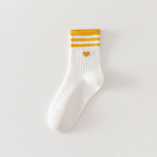 Black Heart, Green Stripes Print Crew Socks
