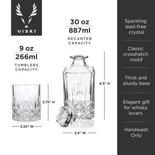 Crystal Whiskey Decanter and Tumblers Set of 3