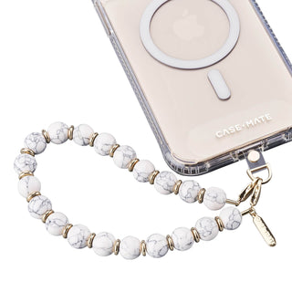 Beaded Marble Phone Charm Wristlet: White Marble