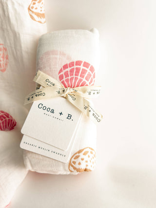 Organic Seashell Baby Swaddle | Coastal Nursery Decor