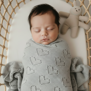 100% Luxury Cotton Receiving Swaddle Baby Blanket - Heart: Baby Blue