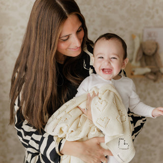 100% Luxury Cotton Receiving Swaddle Baby Blanket - Heart: Baby Blue