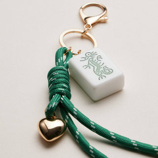 Mahjong Keychain 'Heart Charm & Rope': Green