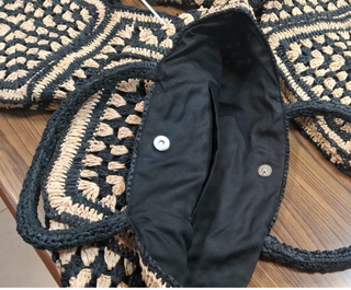 Black/Tan Mosaic Raffia Tote