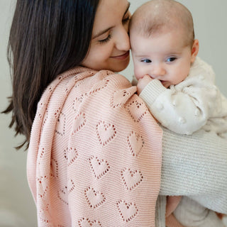 100% Luxury Cotton Receiving Swaddle Baby Blanket - Heart: Pink