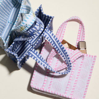 Blue Floral Quilted Mini Tote Bag | Soft Fabric Everyday Carry Handbag: LBL, ONE