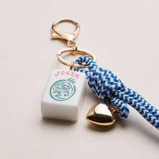 Mahjong Keychain 'Heart Charm & Rope': Blue
