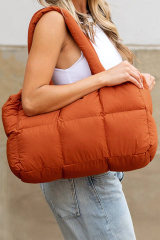 Orange Quilted Puffer Zipped Tote Bag