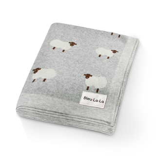 100% Luxury Cotton Receiving Swaddle Baby Blanket - Sheep: Grey