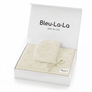 100% Organic Cotton Luxury Organic Blanket + Hat Gift Set: Butter Cream