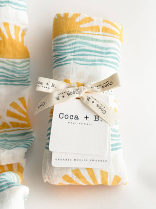 Organic Sun + Wave Baby Swaddle | Surfer Nursery Decor