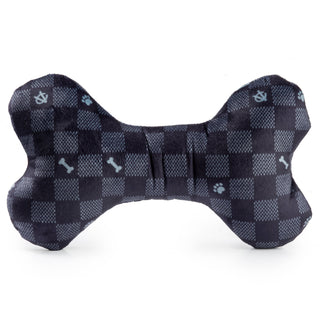 Black (LG) Checker Chewy Vuiton Bone Squeaker Dog Toy