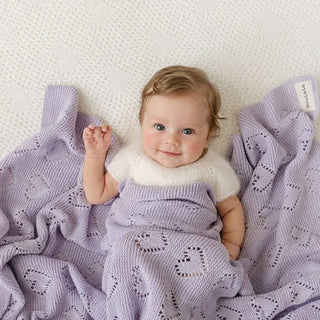 100% Luxury Cotton Receiving Swaddle Baby Blanket - Heart: Baby Blue