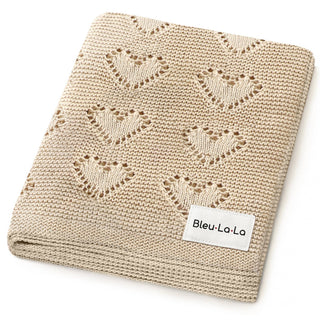 100% Luxury Cotton Receiving Swaddle Baby Blanket - Heart: Baby Blue