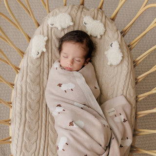 100% Luxury Cotton Receiving Swaddle Baby Blanket - Sheep: Grey