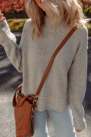 Waffle Knit Mock Neck Sweater: Medium