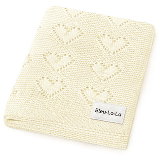 100% Luxury Cotton Receiving Swaddle Baby Blanket - Heart: Baby Blue