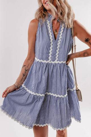 Blue Stripe Ric Rac Mini Dress: Small