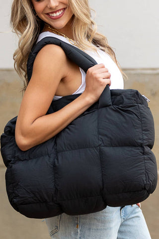 Orange Quilted Puffer Zipped Tote Bag