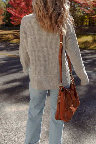 Waffle Knit Mock Neck Sweater: Medium