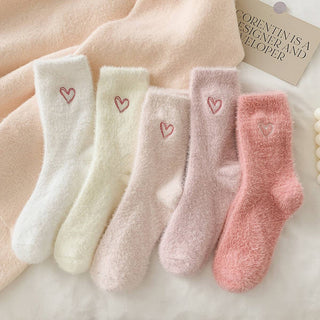 Light Pink Heart Fluffy Socks