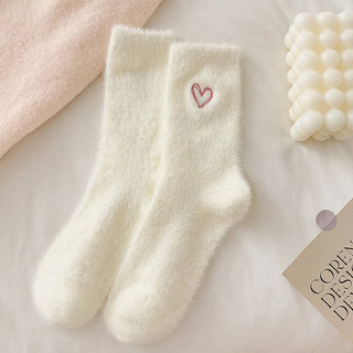 Dark Pink Heart Fluffy Socks