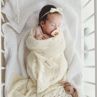100% Luxury Cotton Receiving Swaddle Baby Blanket - Heart: Pink