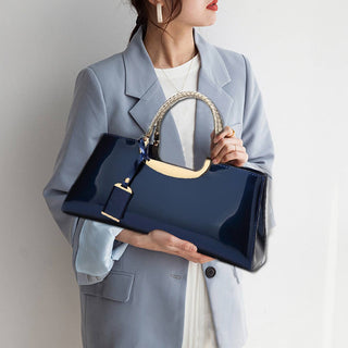 NAVY PATENT LEATHER TOTE