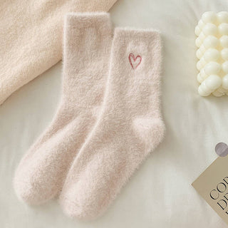 Dark Pink Heart Fluffy Socks