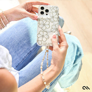Crystal Pearl Gold Phone Charm: Crystal Pearl Gold