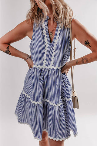 Blue Stripe Ric Rac Mini Dress: Large