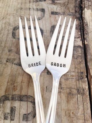 Bride & Groom Vintage Stamped Fork Set