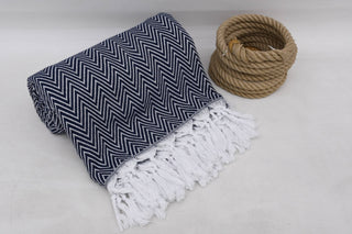 Turkish Picnic Beach Blanket: Navy Chevron