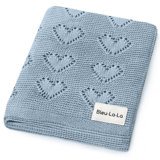 100% Luxury Cotton Receiving Swaddle Baby Blanket - Heart: Baby Blue