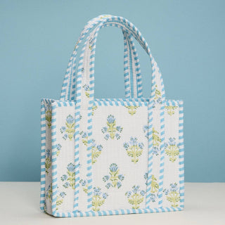 Blue Floral Quilted Mini Tote Bag | Soft Fabric Everyday Carry Handbag: LBL, ONE