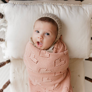 100% Luxury Cotton Receiving Swaddle Baby Blanket - Heart: Pink