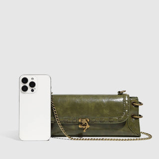 Green Vegan Leather w/Bronze Lock Chain Shoulder & Clutch Bag