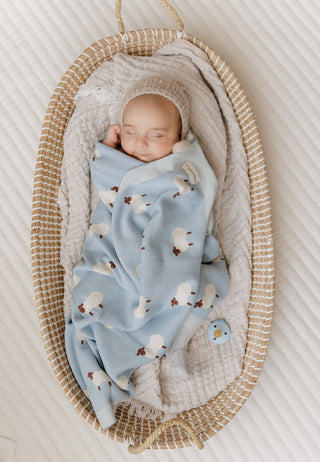 100% Luxury Cotton Receiving Swaddle Baby Blanket - Sheep: Grey