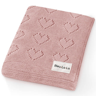 100% Luxury Cotton Receiving Swaddle Baby Blanket - Heart: Pink