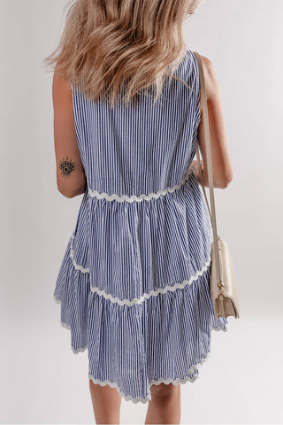 Blue Stripe Ric Rac Mini Dress: Small