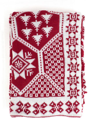 Knitted Red-White Christmas Throw Blanket