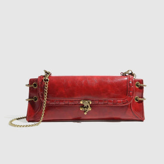 Green Vegan Leather w/Bronze Lock Chain Shoulder & Clutch Bag