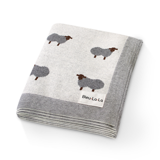 100% Luxury Cotton Receiving Swaddle Baby Blanket - Sheep: Grey