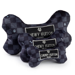 Black (LG) Checker Chewy Vuiton Bone Squeaker Dog Toy