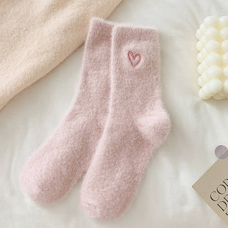 Light Pink Heart Fluffy Socks