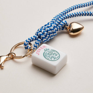 Mahjong Keychain 'Heart Charm & Rope': Blue
